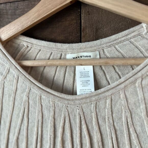 Max Studio Ribbed Knit Long Sleeve Sweater Dress – Modern A-Line in Cream - Picture 6 of 8